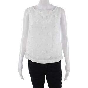Whyci Milano Women Sleeveless Linen Polka Dot Neck Blouse White Size S